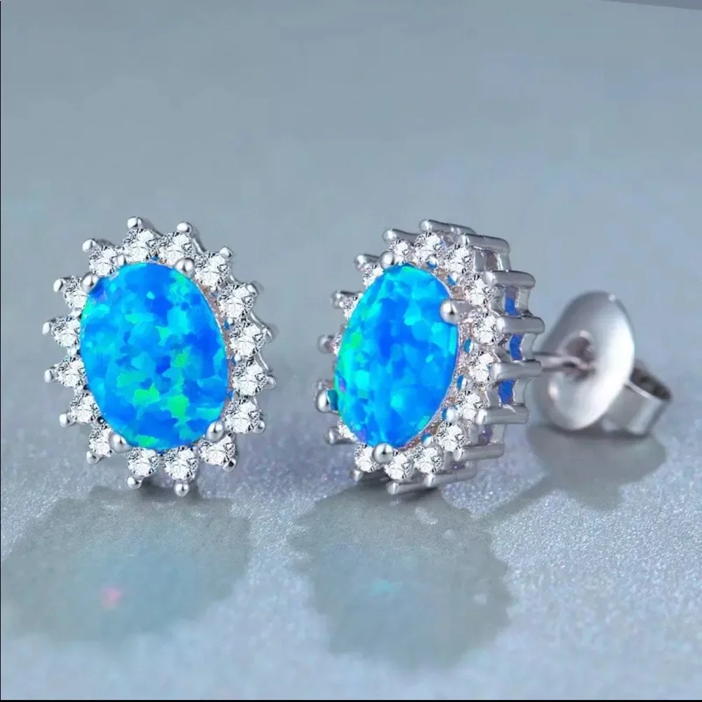 Sterling Silver Cubic Zirconia Blue Earrings - Picture 1 of 1